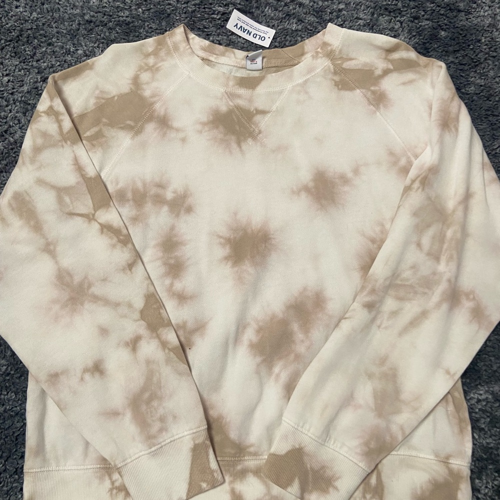 Old Navy Women’s Cream & Brown Tie-Dye Crewneck Sweater